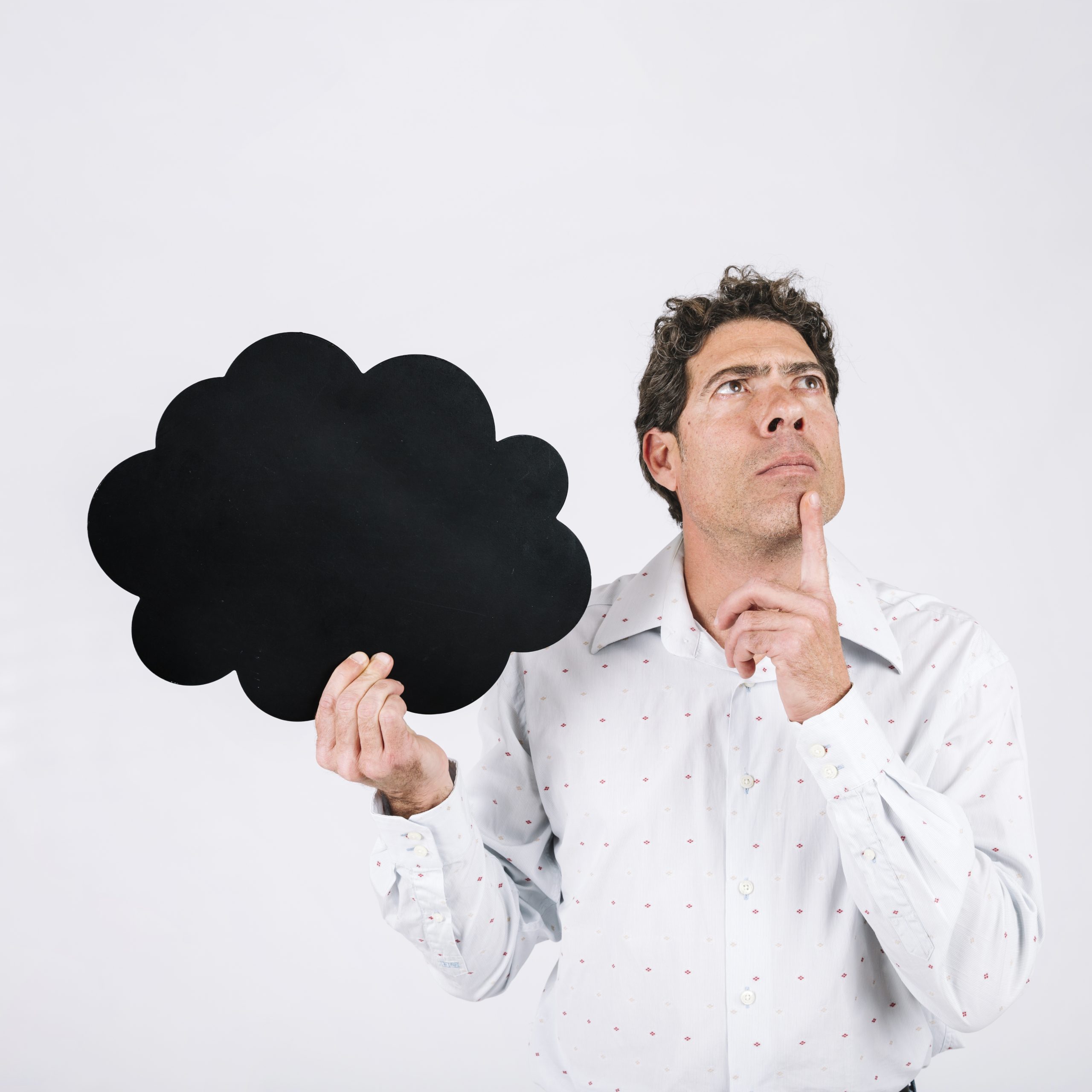 thinking man presenting slate scaled